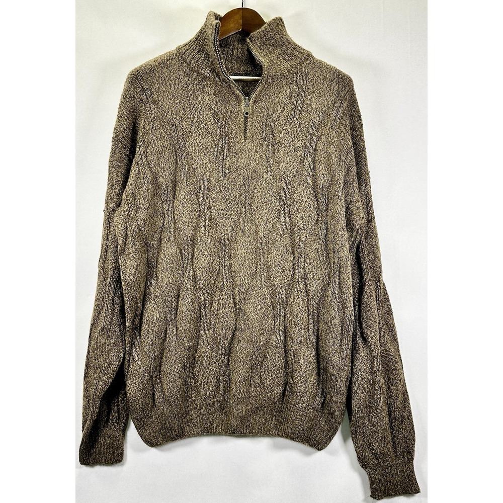 Men's 1/4 Zip Long Sleeve Knit Sweater  Mock Neck Brown-Tan Preppy Casual‎ Peru